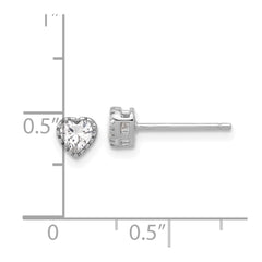 QE17498 Sterling Silver Rhodium-plated CZ Heart Post Earrings