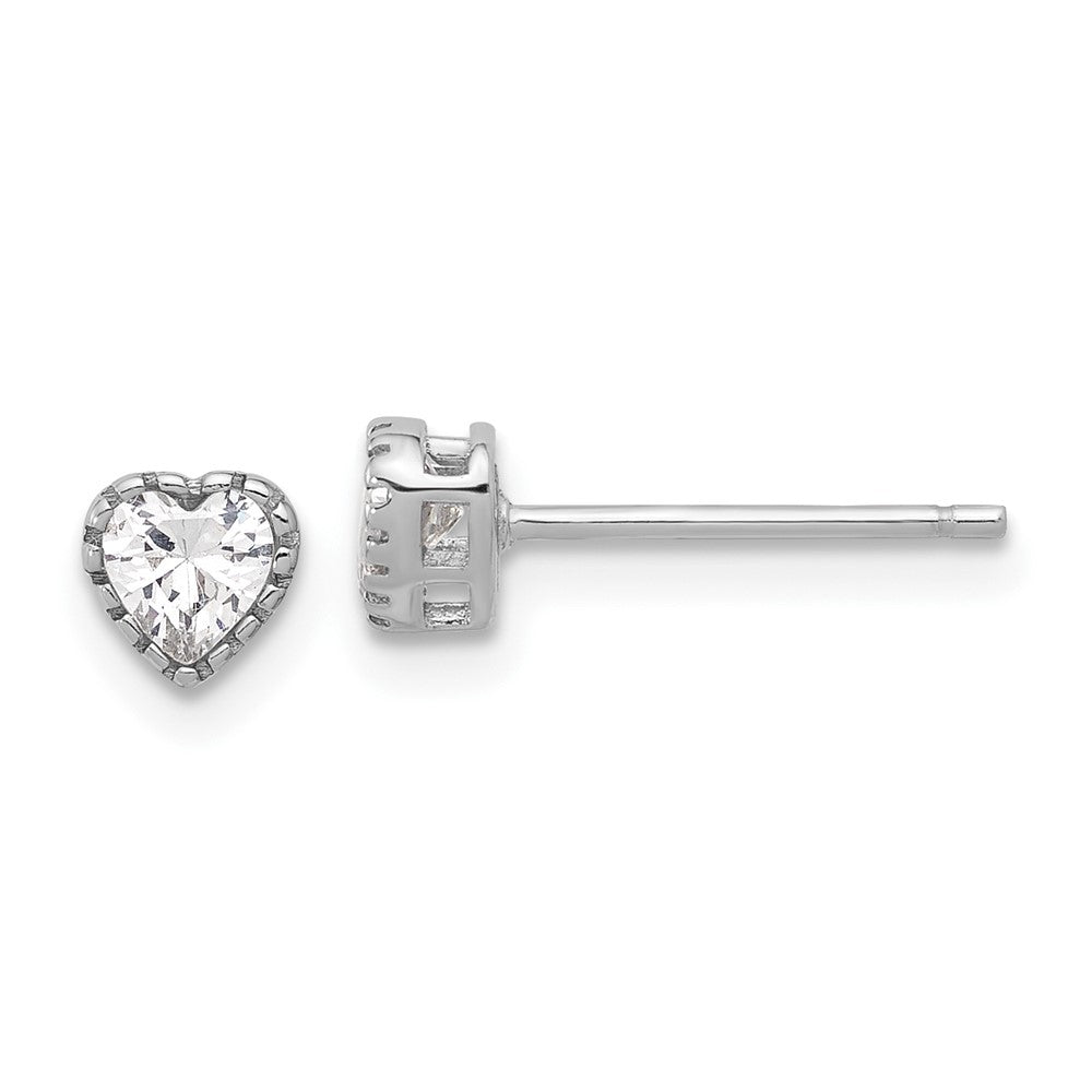 QE17498 Sterling Silver Rhodium-plated CZ Heart Post Earrings