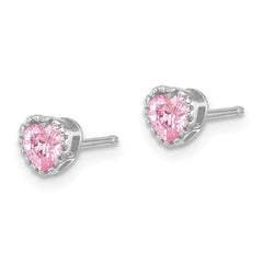 QE17499 Sterling Silver Rhodium-plated Pink CZ Heart Post Earrings