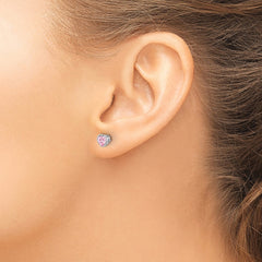 QE17499 Sterling Silver Rhodium-plated Pink CZ Heart Post Earrings