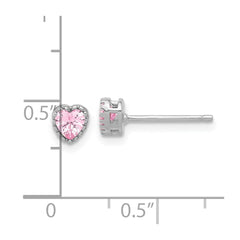 QE17499 Sterling Silver Rhodium-plated Pink CZ Heart Post Earrings