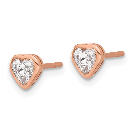 QE17508RP Sterling Silver Rose Tone CZ Bezel Heart Post Earrings