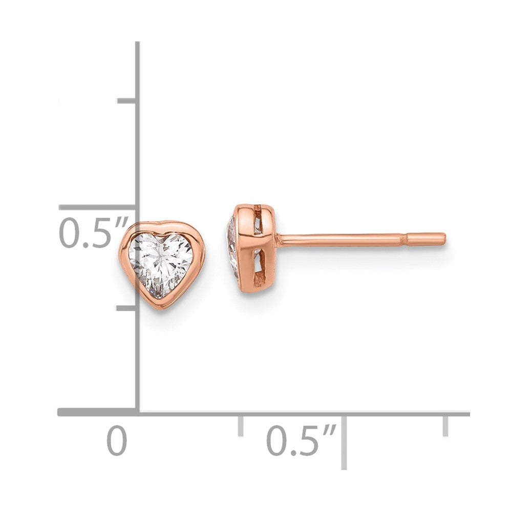 QE17508RP Sterling Silver Rose Tone CZ Bezel Heart Post Earrings