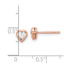 QE17508RP Sterling Silver Rose Tone CZ Bezel Heart Post Earrings