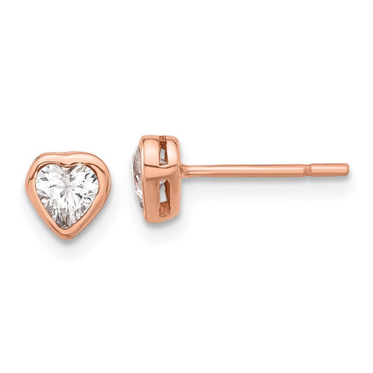 QE17508RP Sterling Silver Rose Tone CZ Bezel Heart Post Earrings
