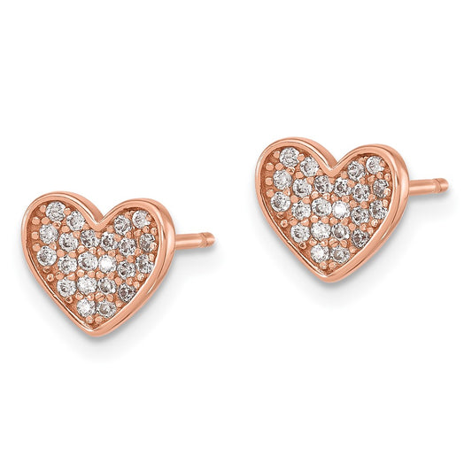 QE17510RP Sterling Silver Rose-tone Pav�� CZ Heart Post Earrings