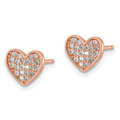 QE17510RP Sterling Silver Rose-tone Pav�� CZ Heart Post Earrings