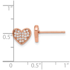 QE17510RP Sterling Silver Rose-tone Pav�� CZ Heart Post Earrings