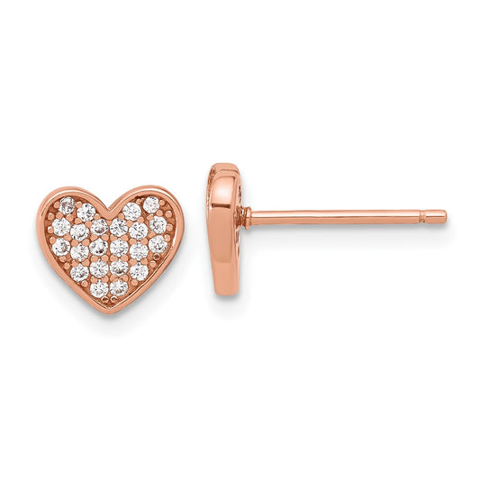 QE17510RP Sterling Silver Rose-tone Pav�� CZ Heart Post Earrings