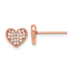 QE17510RP Sterling Silver Rose-tone Pav�� CZ Heart Post Earrings