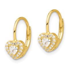 QE17515GP Sterling Silver Gold-tone CZ Heart Leverback Earrings