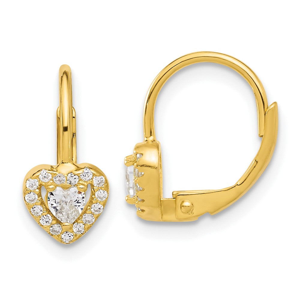 QE17515GP Sterling Silver Gold-tone CZ Heart Leverback Earrings
