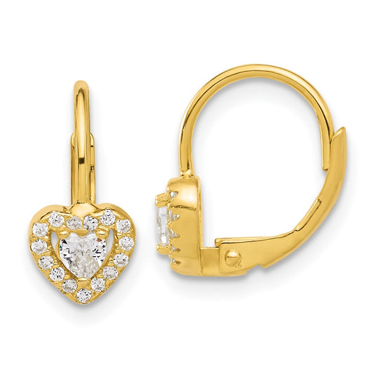 QE17515GP Sterling Silver Gold-tone CZ Heart Leverback Earrings