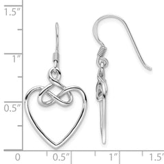 QE17531 Sterling Silver Rhodium-Plated Polished Dangle Knotted Heart Earrings