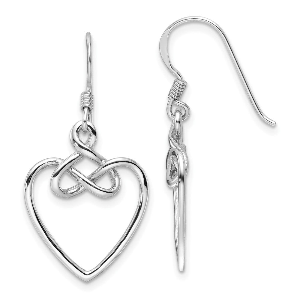 QE17531 Sterling Silver Rhodium-Plated Polished Dangle Knotted Heart Earrings