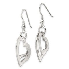 QE17533 Sterling Silver Polished Two piece Open Heart Shepherd Hook Earrings