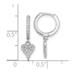 QE17535 Sterling Silver Rhodium-plated CZ Heart Dangle Hinged Hoop Earrings
