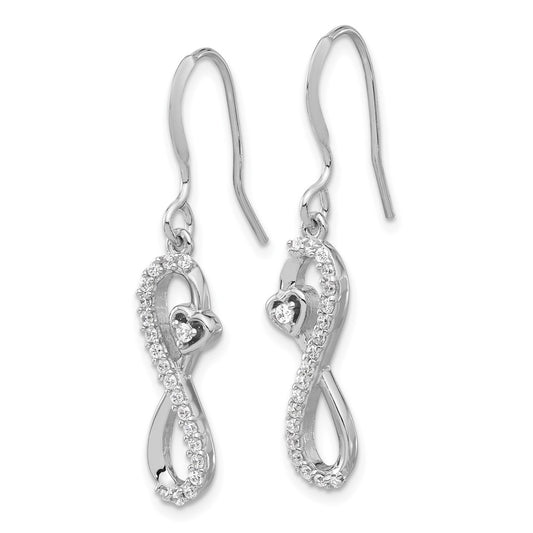 QE17537 Sterling Silver Rhodium-plated Polished CZ Infinity Heart Dangle Earrings
