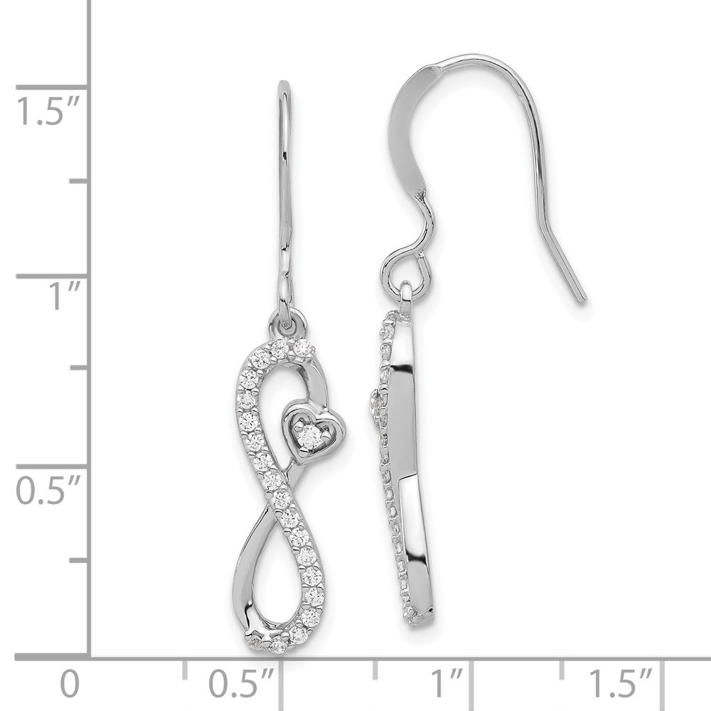 QE17537 Sterling Silver Rhodium-plated Polished CZ Infinity Heart Dangle Earrings