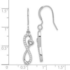 QE17537 Sterling Silver Rhodium-plated Polished CZ Infinity Heart Dangle Earrings