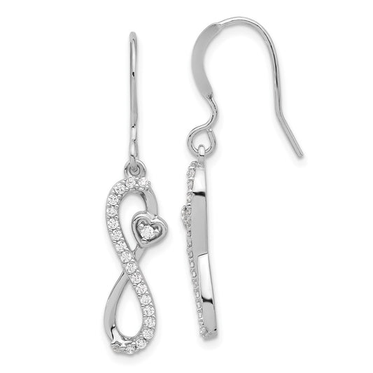QE17537 Sterling Silver Rhodium-plated Polished CZ Infinity Heart Dangle Earrings