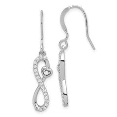 QE17537 Sterling Silver Rhodium-plated Polished CZ Infinity Heart Dangle Earrings