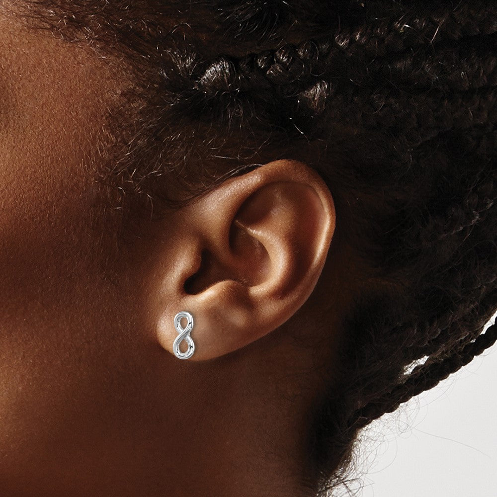 QE17539 Sterling Silver Rhodium-plated Polished Infinity Post Earrings