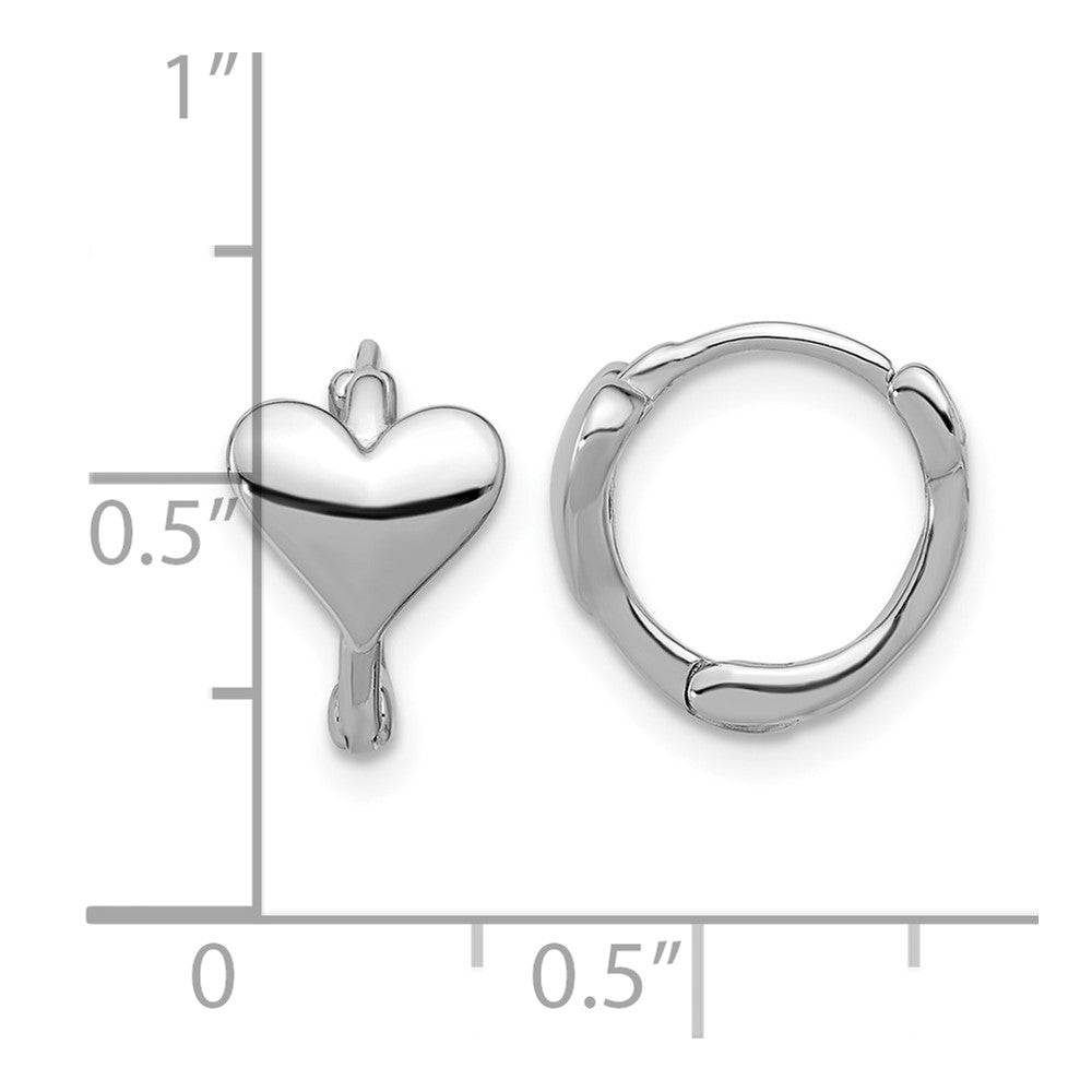 QE17543 Sterling Silver Rhodium-plated Heart Hinged Hoop Earrings