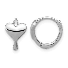 QE17543 Sterling Silver Rhodium-plated Heart Hinged Hoop Earrings