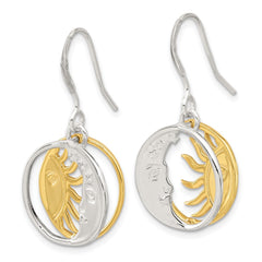 QE17552 Sterling Silver Gold Tone Sun and Moon Dangle Earrings