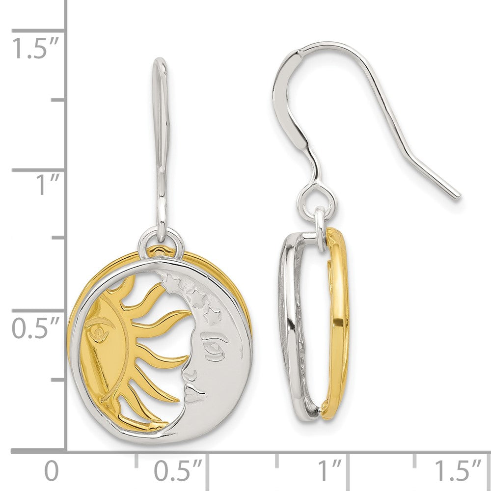 QE17552 Sterling Silver Gold Tone Sun and Moon Dangle Earrings