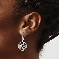 QE17567 Sterling Silver Polished Sea Life Circle Dangle Leverback Earrings