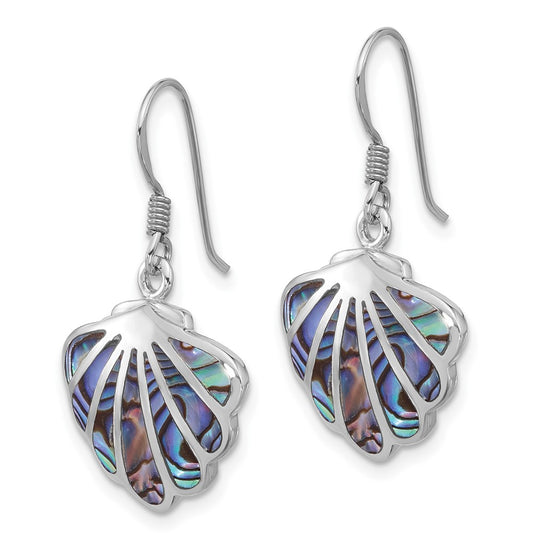 QE17569 Sterling Silver Rhodium-Plated Polished Abalone Shell Dangle Earrings