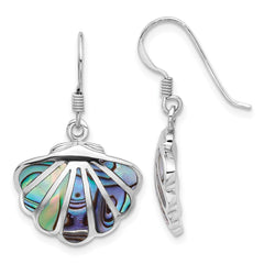 QE17569 Sterling Silver Rhodium-Plated Polished Abalone Shell Dangle Earrings