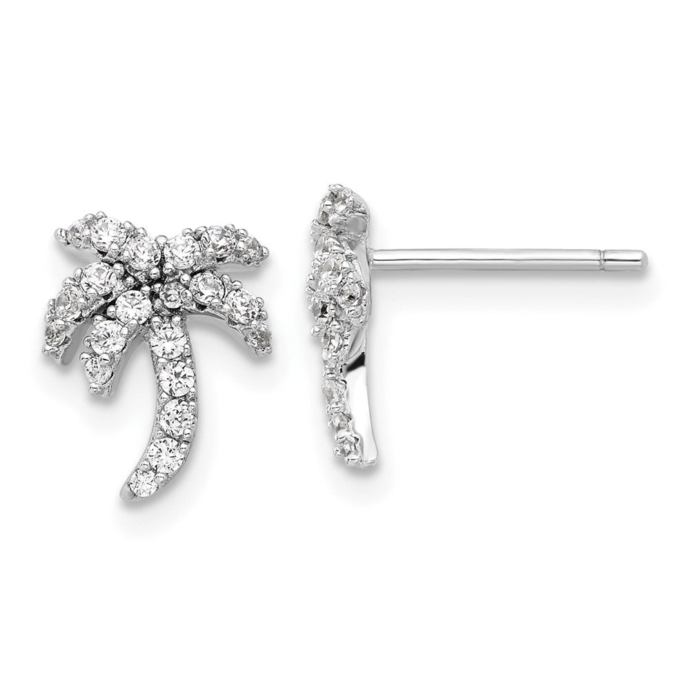 QE17571 Sterling Silver Rhodium-plated CZ Palm Tree Post Earrings