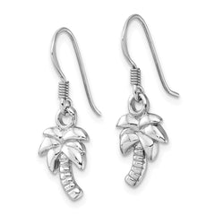 QE17572 Sterling Silver Rhodium-Plated Polished Palm Tree Dangle Earrings