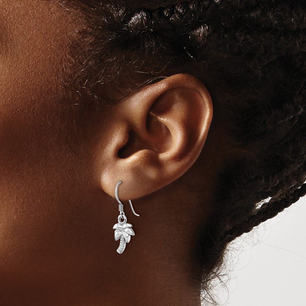 QE17572 Sterling Silver Rhodium-Plated Polished Palm Tree Dangle Earrings