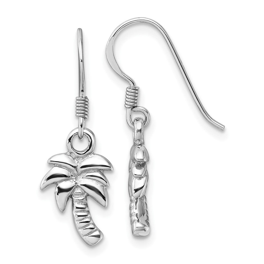 QE17572 Sterling Silver Rhodium-Plated Polished Palm Tree Dangle Earrings