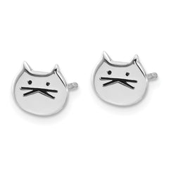 QE17579 Sterling Silver Rhodium-plated Madi K Enamel Cat Face Post Earrings