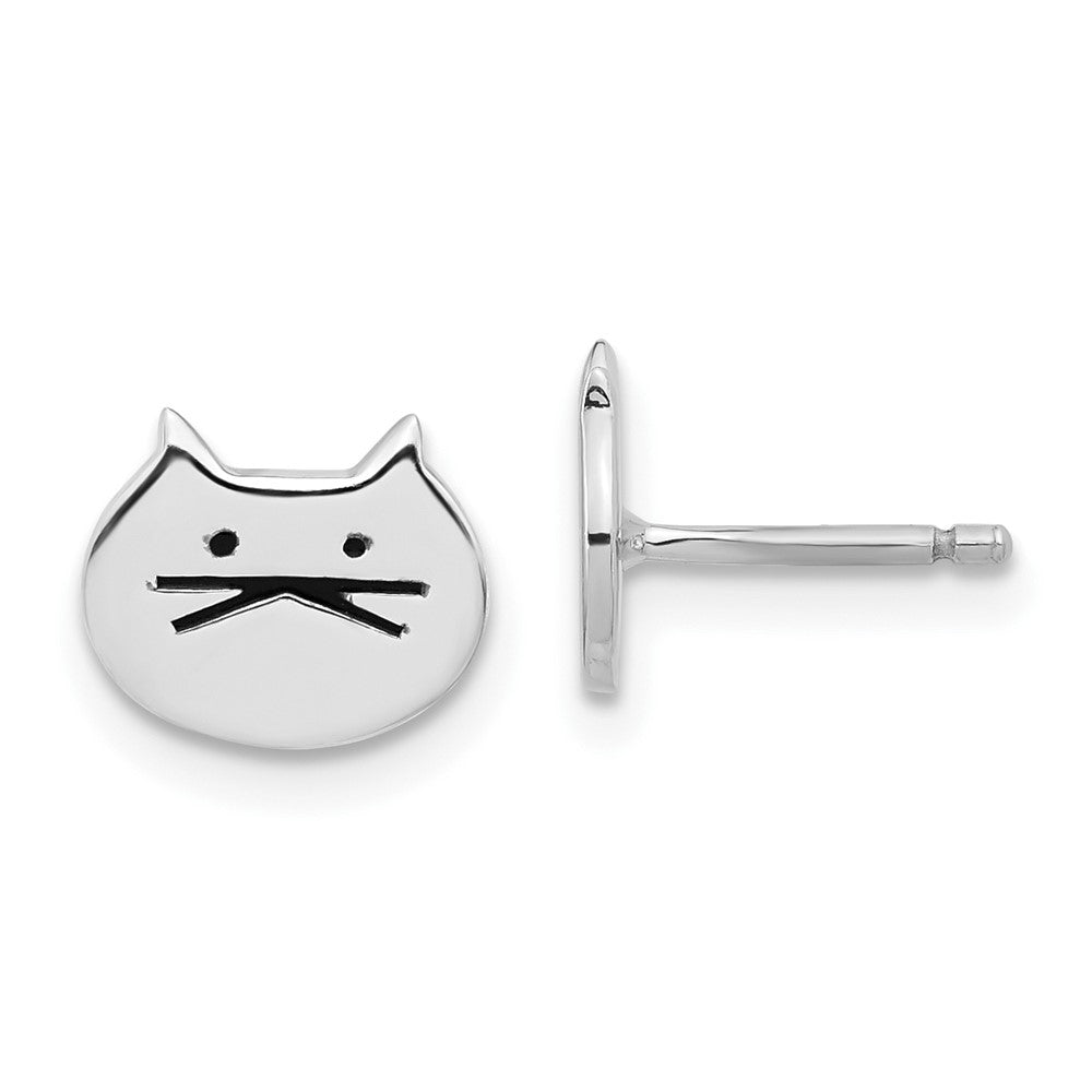 QE17579 Sterling Silver Rhodium-plated Madi K Enamel Cat Face Post Earrings
