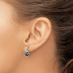 QE17587 Sterling Silver Rhodium-plated Enameled Dog Paw Post Dangle Earrings