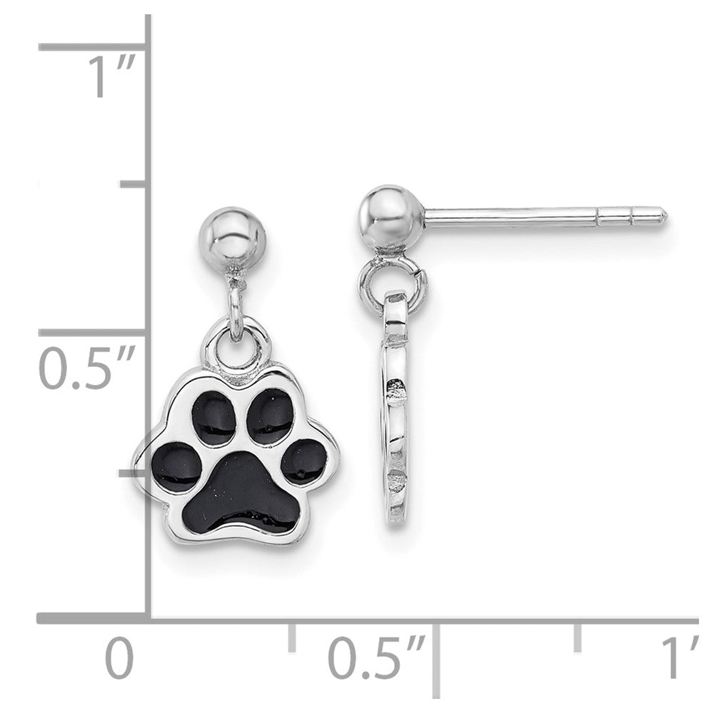 QE17587 Sterling Silver Rhodium-plated Enameled Dog Paw Post Dangle Earrings