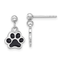 QE17587 Sterling Silver Rhodium-plated Enameled Dog Paw Post Dangle Earrings