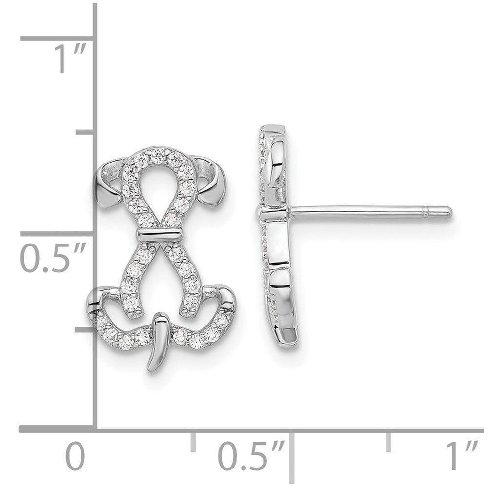 QE17588 Sterling Silver Rhodium-plated CZ Dog Post Earrings