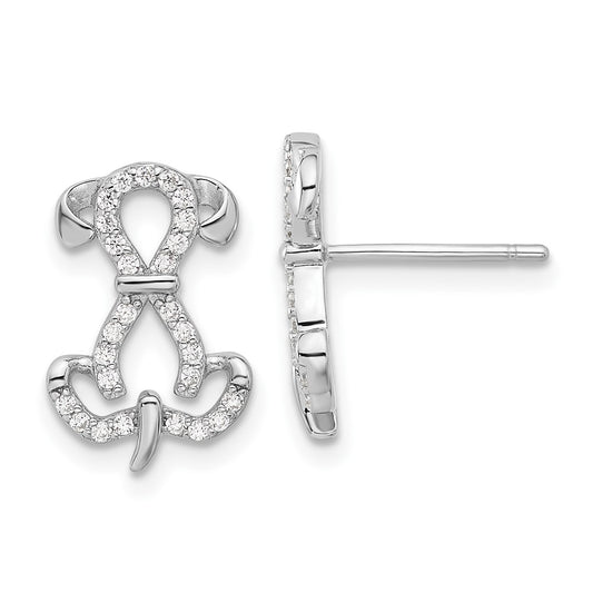 QE17588 Sterling Silver Rhodium-plated CZ Dog Post Earrings