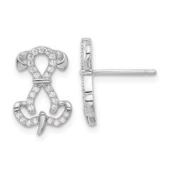 QE17588 Sterling Silver Rhodium-plated CZ Dog Post Earrings