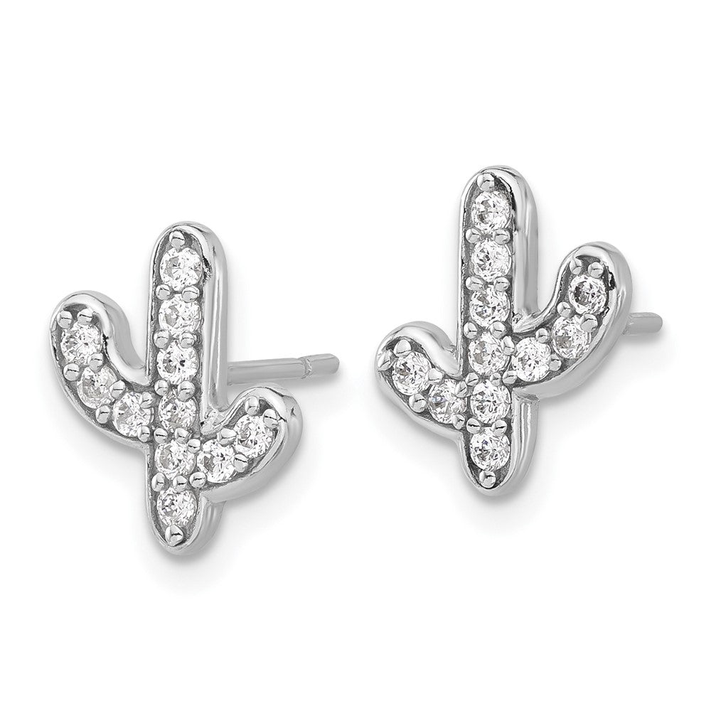 QE17593 Sterling Silver Rhodium-plated CZ Cactus Post Earrings