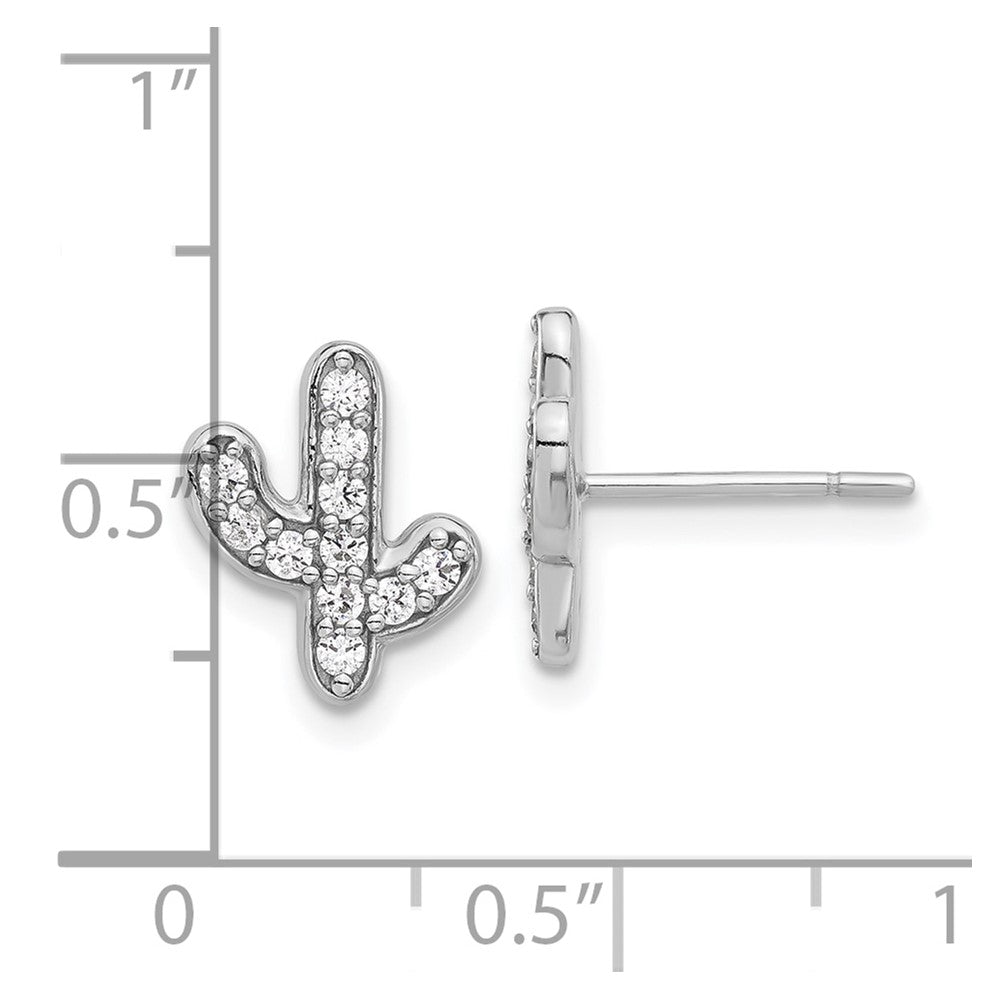 QE17593 Sterling Silver Rhodium-plated CZ Cactus Post Earrings