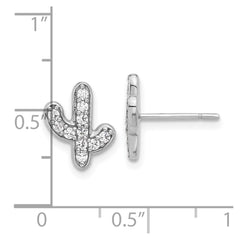 QE17593 Sterling Silver Rhodium-plated CZ Cactus Post Earrings