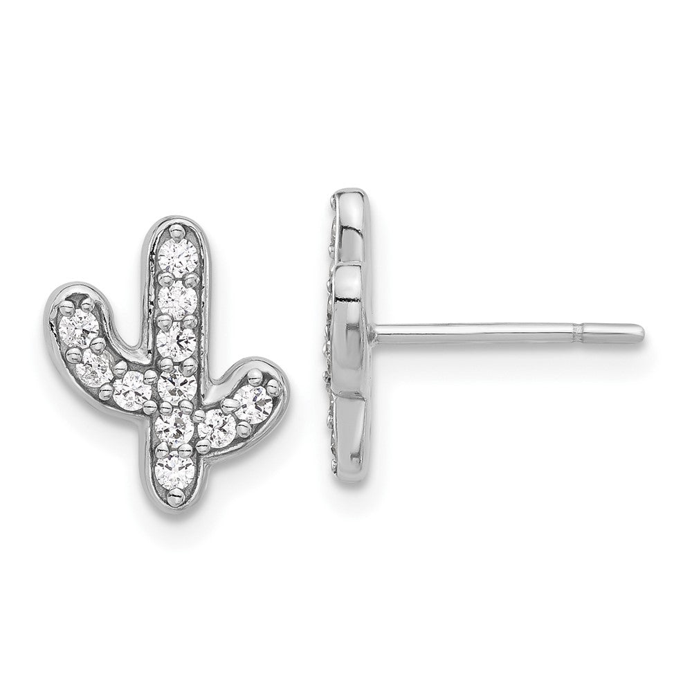 QE17593 Sterling Silver Rhodium-plated CZ Cactus Post Earrings